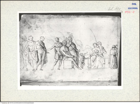 Vorderseite von Warburg Institute [https://www.deutsche-digitale-bibliothek.de/content/lizenzen/rv-ez/] Codex EscurialensisDie Liebschaft von Ares und Aphrodite - , bh315416_recto. Foto.