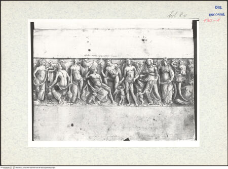 Vorderseite von Warburg Institute [https://www.deutsche-digitale-bibliothek.de/content/lizenzen/rv-ez/] Codex EscurialensisVorderseite eines Sarkophags mit dem Urteil des Paris - , bh315422_recto. Foto.