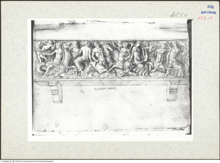 Vorderseite von Warburg Institute [https://www.deutsche-digitale-bibliothek.de/content/lizenzen/rv-ez/] Codex EscurialensisSarkophag mit Seegöttern auf zwei Konsolen ruhend - , bh315424_recto. Foto.