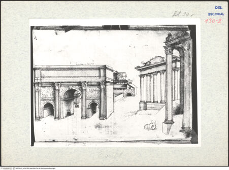 Vorderseite von Warburg Institute [https://www.deutsche-digitale-bibliothek.de/content/lizenzen/rv-ez/] Codex EscurialensisAnsicht des Forums vom Kapitol aus gesehen - , bh315442_recto. Foto.