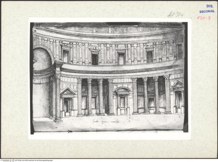 Vorderseite von Warburg Institute [https://www.deutsche-digitale-bibliothek.de/content/lizenzen/rv-ez/] Codex EscurialensisInnenansicht des Pantheons - , bh315446_recto. Foto.