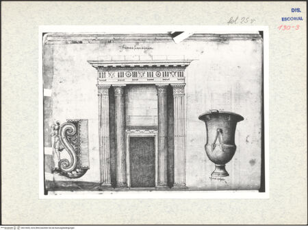 Vorderseite von Warburg Institute [https://www.deutsche-digitale-bibliothek.de/content/lizenzen/rv-ez/] Codex EscurialensisSchlußsteinkonsole vom Septimus-Severus-Bogen - , bh315453_recto. Foto.