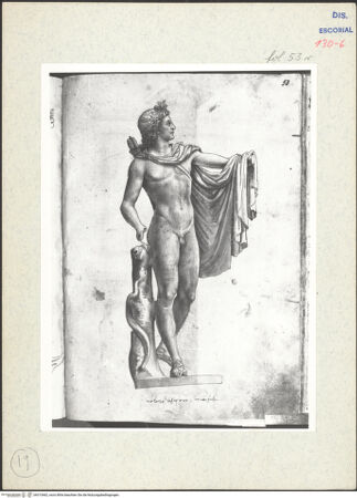 Vorderseite von Warburg Institute [https://www.deutsche-digitale-bibliothek.de/content/lizenzen/rv-ez/] Codex EscurialensisDer bellvederische Apollon - , bh315462_recto. Foto.