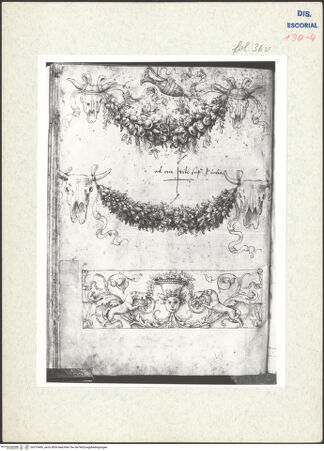 Vorderseite von Warburg Institute [https://www.deutsche-digitale-bibliothek.de/content/lizenzen/rv-ez/] Codex EscurialensisFestons von den Längsseiten des Sarkophags, der einst im Garten des Palazzo Caffarelli stand - , bh315466_recto. Foto.