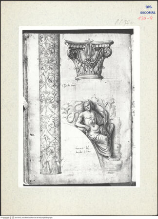 Vorderseite von Warburg Institute [https://www.deutsche-digitale-bibliothek.de/content/lizenzen/rv-ez/] Codex EscurialensisSäulenschaft, Kapitell, Flußgott vom südlichen Seitenbogen des Septimus-Severus-Bogens - , bh315472_recto. Foto.