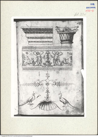Vorderseite von Warburg Institute [https://www.deutsche-digitale-bibliothek.de/content/lizenzen/rv-ez/] Codex EscurialensisArchivolten der Seitenschiffbögen der Konstantinsbasilika, altchristliches Kapitell, Stuckfries aus den Thermen des Titus - , bh315477_recto. Foto.