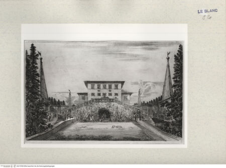 Vorderseite von Courtauld Institute [http://creativecommons.org/publicdomain/mark/1.0/] Sechs Ansichten der Villa PratolinoTafel (3): Die Villa mit der großen Freitreppe - , bh315938. Foto.