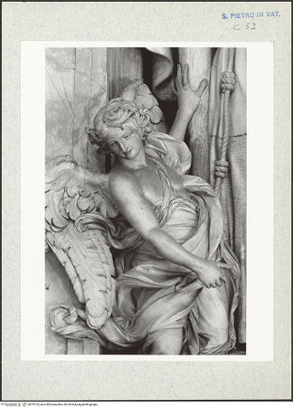 Vorderseite von Bibliotheca Hertziana [https://www.deutsche-digitale-bibliothek.de/content/lizenzen/rv-fz/] Heilige Kongregations- und OrdensgründerStatuenreihe: Theresa, Vincentius, Nerius, Ignatius, Camillus, Petrus von Alcantara - Francesco Vergara: Statue des hl. Petrus von Alcantarae (Detailansicht: Engel), bh316145_recto. Foto: Wiedenhoeft, Ron.