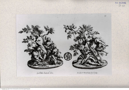 Vorderseite von Landesbildstelle Rheinland [http://creativecommons.org/publicdomain/mark/1.0/] Abendessen des 14.1.1687: Tafelaufsätze mit den Fabeln von Myrrha und Daphne (Taf. 15 aus J. M. Wright, Ragguaglio della solenne comparsa, fatta in Roma ... dall'illustrissimo, et eccellentissimo Signor Conte di Castelmaine ... Roma 1687) - , bh316241. Foto.