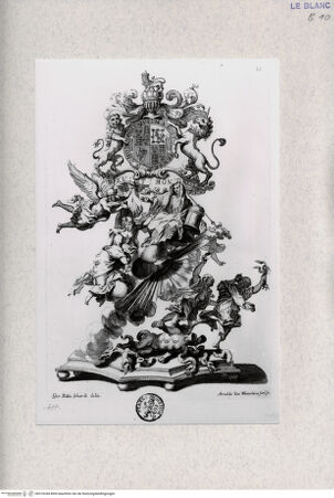 Vorderseite von Landesbildstelle Rheinland [http://creativecommons.org/publicdomain/mark/1.0/] Abenessen des 14. Januar 1687: Allegorische Komposition aus Zucker (Taf. 10 aus J. M. Wright, Ragguaglio dela solenne comparsa, fatta in Roma ... dall'illustrissimo, et eccellentissimo Signor Conte di Castelmaine ... Roma 1687) - , bh316244. Foto.