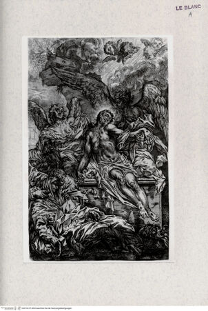 Vorderseite von Landesbildstelle Rheinland [http://creativecommons.org/publicdomain/mark/1.0/] Christi Leichnam von zwei Engeln gehalten - , bh316312. Foto.