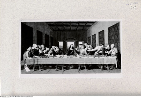 Vorderseite von Landesbildstelle Rheinland [http://creativecommons.org/publicdomain/mark/1.0/] Stiche nach Leonardos "Das letzte Abendmahl"Das letzte Abendmahl (Probedruck) - , bh316318. Foto.