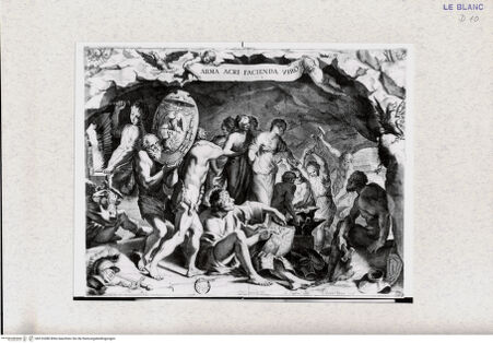 Vorderseite von Landesbildstelle Rheinland [http://creativecommons.org/publicdomain/mark/1.0/] Die Schmiede des Vulkan, wo Waffen mit dem Wappen der Borghese gefertigt werden - , bh316388. Foto.