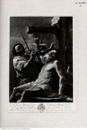 Vorderseite von Landesbildstelle Rheinland [http://creativecommons.org/publicdomain/mark/1.0/] Recueil d'Estampes d'après les plus célèbres tableaux de la Galerie Royale de Dresde. I. Volume. Contenant cinquante pieces avec une description de chaque tableau en francois et en italien. ... Imprimé a Dresde M.DCC.LIII.Tafel 33: Die Marter des heiligen Bartholomäus - , bh316413. Foto.