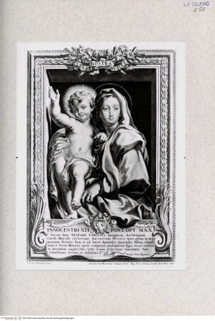 Vorderseite von Landesbildstelle Rheinland [http://creativecommons.org/publicdomain/mark/1.0/] Madonna mit dem Kind; mit Widmung an Innozenz XII. - , bh316453. Foto.