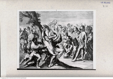 Vorderseite von Landesbildstelle Rheinland [http://creativecommons.org/publicdomain/mark/1.0/] Nachstiche nach den Fresken in SS. Apostoli, NeapelDie Marter des heiligen Bartholomäus - , bh316540. Foto.