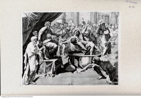 Vorderseite von Landesbildstelle Rheinland [http://creativecommons.org/publicdomain/mark/1.0/] Nachstiche nach den Fresken in SS. Apostoli, NeapelDer Evangelist Johannes wird in einen Kessel mit siedendem Öl geworfen - , bh316541. Foto.