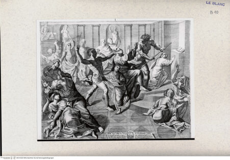 Vorderseite von Landesbildstelle Rheinland [http://creativecommons.org/publicdomain/mark/1.0/] Nachstiche nach den Fresken in SS. Apostoli, NeapelDer Tod des Matthäus - , bh316542. Foto.