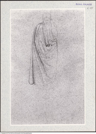 Vorderseite von Staatliche Museen zu Berlin - Preußischer Kulturbesitz [https://www.deutsche-digitale-bibliothek.de/content/lizenzen/rv-ez/] Gewandstudie einer Figur mit Stab - , bh316895_recto. Foto.