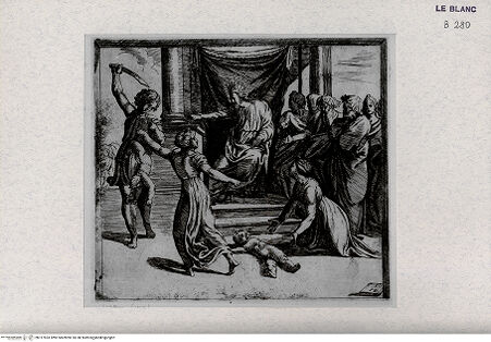 Vorderseite von Landesbildstelle Rheinland [http://creativecommons.org/publicdomain/mark/1.0/] Serie der biblischen Geschichten nach den Fresken der Loggien des VatikansDas Salomonische Urteil - Bl. 46 - , bh317833. Foto.