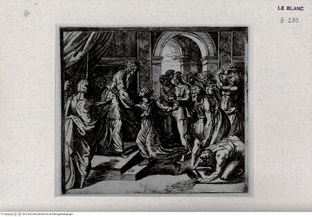 Vorderseite von Landesbildstelle Rheinland [http://creativecommons.org/publicdomain/mark/1.0/] Serie der biblischen Geschichten nach den Fresken der Loggien des VatikansSalomon und die Königin von Saba - Bl. 48 - , bh317835. Foto.