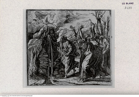 Vorderseite von Landesbildstelle Rheinland [http://creativecommons.org/publicdomain/mark/1.0/] Serie der biblischen Geschichten nach den Fresken der Loggien des VatikansMoses schlägt Wasser aus den Felsen - Bl. 32 - , bh317838. Foto.