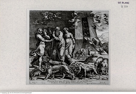 Vorderseite von Landesbildstelle Rheinland [http://creativecommons.org/publicdomain/mark/1.0/] Stichserie nach den Fresken der Loggien des VatikanDer Auszug aus der Arche - Bl. 11 - , bh317857. Foto.