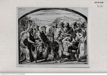 Vorderseite von Landesbildstelle Rheinland [http://creativecommons.org/publicdomain/mark/1.0/] Serie der biblischen Geschichten nach den Fresken der Loggien des VatikansTreffen Abrahams und Melchisedehs - B. 13 - , bh317971. Foto.