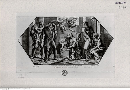 Vorderseite von Landesbildstelle Rheinland [http://creativecommons.org/publicdomain/mark/1.0/] "Imagines Veteris ac Novi Testamenti", Serie der biblischen Geschichten nach der "Bibel Rafaels"Anbetung der Hirten - Bl. 49 - , bh318009. Foto.