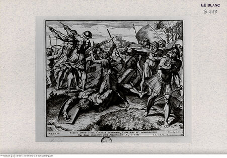 Vorderseite von Landesbildstelle Rheinland [http://creativecommons.org/publicdomain/mark/1.0/] "Imagines Veteris ac Novi Testamenti", Serie der biblischen Geschichten nach der "Bibel Rafaels"Davids Sieg über Goliath - Bl. 42 - , bh318013. Foto.