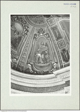 Vorderseite von ICCD [https://www.deutsche-digitale-bibliothek.de/content/lizenzen/rv-ez/] Decke im Inneren des Oratoriums: Szenen aus der Vita des heiligen Franz Xaver; Engel - Apsiskalotte: Engel, bh318378_recto. Foto.