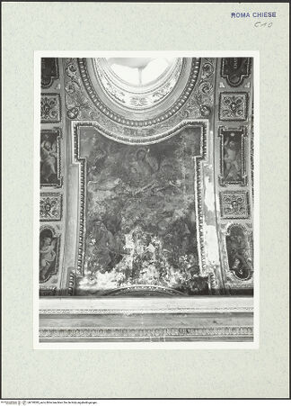 Vorderseite von ICCD [https://www.deutsche-digitale-bibliothek.de/content/lizenzen/rv-ez/] Decke im Inneren des Oratoriums: Szenen aus der Vita des heiligen Franz Xaver; Engel - Szene aus der Heiligenvita (Madonnenerscheinung), bh318385_recto. Foto.