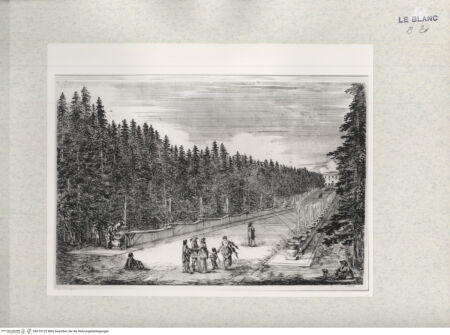 Vorderseite von Courtauld Institute [http://creativecommons.org/publicdomain/mark/1.0/] Sechs Ansichten der Villa PratolinoTafel (2): Von Springbrunnen gesäumte Allee - , bh319122. Foto.