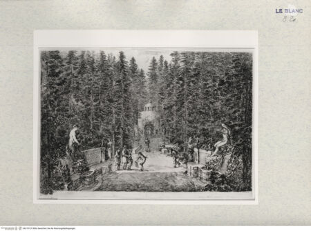 Vorderseite von Courtauld Institute [http://creativecommons.org/publicdomain/mark/1.0/] Sechs Ansichten der Villa PratolinoTafel (5): Parkallee mit aus dem Boden schießenden Wasserstrahlen - , bh319129. Foto.