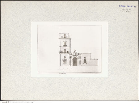 Vorderseite von Bibliotheca Hertziana [http://creativecommons.org/publicdomain/mark/1.0/] Teilansicht der Fassade zur Via Gregoriana und der Gartenmauer des Palazzo Zuccari - , bh319484_recto. Foto.