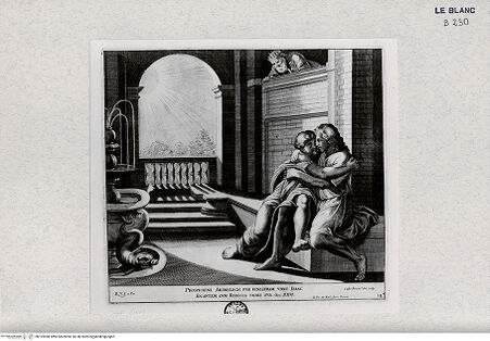 Vorderseite von Landesbildstelle Rheinland [http://creativecommons.org/publicdomain/mark/1.0/] "Imagines Veteris ac Novi Testamenti", Serie der biblischen Geschichten nach der "Bibel Rafaels"Isaak und Rebekka von Abimelech belauscht - Bl. 18 - , bh319988. Foto.