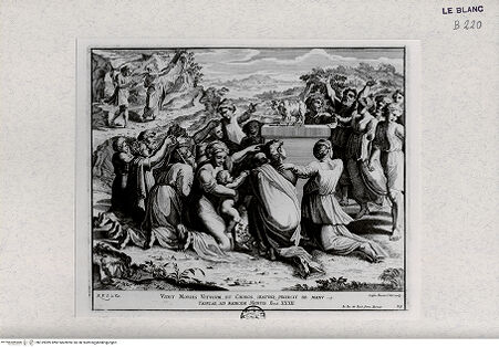 Vorderseite von Landesbildstelle Rheinland [http://creativecommons.org/publicdomain/mark/1.0/] "Imagines Veteris ac Novi Testamenti", Serie der biblischen Geschichten nach der "Bibel Rafaels"Anbetung des Goldenen Kalbes - Bl. 34 - , bh319989. Foto.