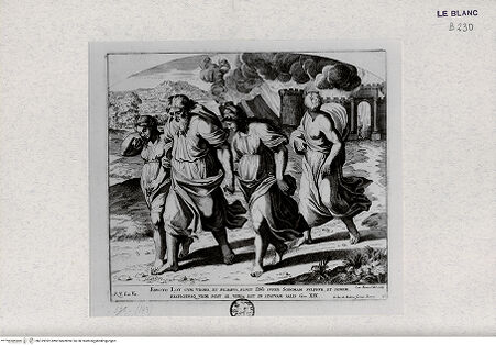 Vorderseite von Landesbildstelle Rheinland [http://creativecommons.org/publicdomain/mark/1.0/] "Imagines Veteris ac Novi Testamenti", Serie der biblischen Geschichten nach der "Bibel Rafaels"Die Flucht aus Sodom - Bl. 16 - , bh319992. Foto.