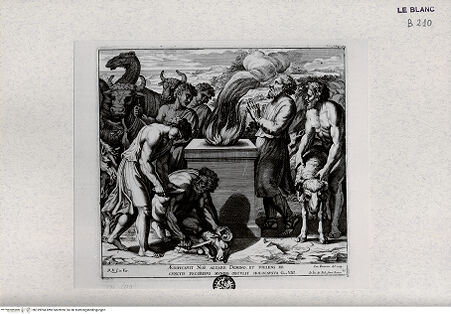 Vorderseite von Landesbildstelle Rheinland [http://creativecommons.org/publicdomain/mark/1.0/] "Imagines Veteris ac Novi Testamenti", Serie der biblischen Geschichten nach der "Bibel Rafaels"Dankopfer Noahs - Bl. 12 - , bh319994. Foto.