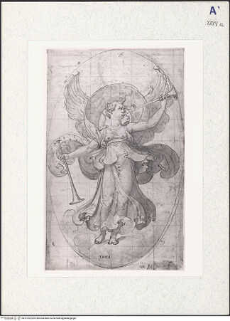 Vorderseite von Herzog Anton Ulrich-Museum [https://www.deutsche-digitale-bibliothek.de/content/lizenzen/rv-ez/] Posaune blasende Fama (Entwurf für das Fresko in der Sala dei Fasti Farnesi, Palazzo Farnese, Caprarola, 1559) - , bh321020_recto. Foto.