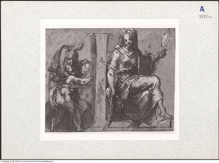 Vorderseite von Herzog Anton Ulrich-Museum [https://www.deutsche-digitale-bibliothek.de/content/lizenzen/rv-ez/] Der Buchstabe L mit sitzender Prudentia und zwei sich umarmenden Putten - , bh321021_recto. Foto.