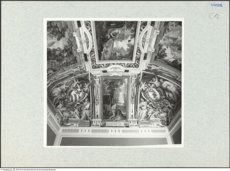 Vorderseite von National Gallery of Art, Washington? [https://www.deutsche-digitale-bibliothek.de/content/lizenzen/rv-ez/] Dekorationsprogramm mit Personifikationen, Wappen und Landschaften mit heiligen Eremiten - Teilansicht, bh321416_recto. Foto: Hutzel, Max.