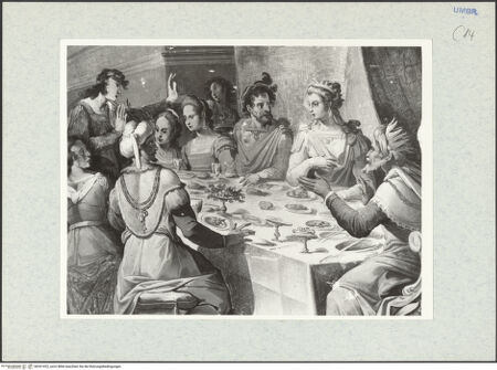 Vorderseite von Getty Research Institute [https://www.deutsche-digitale-bibliothek.de/content/lizenzen/rv-ez/] Dekorationsprogramm mit Personifikationen und Szenen aus der Geschichte DanielsDas Gastmahl des Belsazar - Gesamtansicht, bh321422_recto. Foto: Hutzel, Max.