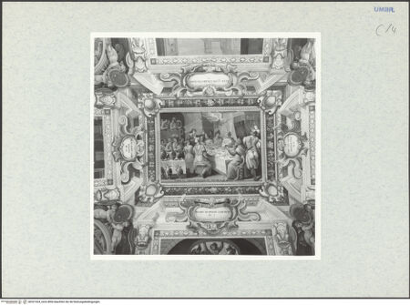 Vorderseite von National Gallery of Art, Washington? [https://www.deutsche-digitale-bibliothek.de/content/lizenzen/rv-ez/] Dekorationsprogramm mit Personifikationen und Szenen aus der Geschichte DanielsDas Gastmahl des Belsazar - Gesamtansicht, bh321424_recto. Foto: Hutzel, Max.