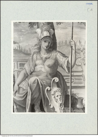 Vorderseite von Getty Research Institute [https://www.deutsche-digitale-bibliothek.de/content/lizenzen/rv-ez/] Deckendekoration mit allegorischen Figuren und PuttiLitterae-Allegorie der Literatur - Detail: Allegorie der Literatur, bh321430_recto. Foto: Hutzel, Max.