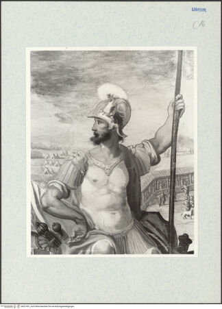 Vorderseite von Getty Research Institute [https://www.deutsche-digitale-bibliothek.de/content/lizenzen/rv-ez/] Deckendekoration mit allegorischen Figuren und PuttiArma- Allegorie des Krieges - Detail: Allegorie des Krieges, bh321431_recto. Foto: Hutzel, Max.