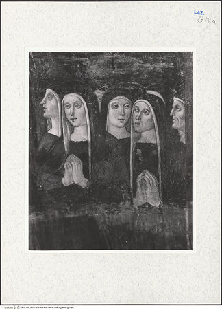 Vorderseite von Getty Research Institute [https://www.deutsche-digitale-bibliothek.de/content/lizenzen/rv-ez/] Die heilige Monika beschützt Gläubige mit ihrem Mantel - Detail: Gläubige, bh321502_recto. Foto: Hutzel, Max.