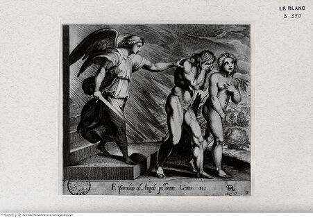 Vorderseite von Landesbildstelle Rheinland [http://creativecommons.org/publicdomain/mark/1.0/] "La Sacra Genesi" - Stichserie nach den Loggien des VatikanDie Vertreibung aus dem Paradies - Bl. 7 - , bh321586. Foto.