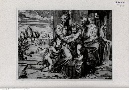 Vorderseite von Landesbildstelle Rheinland [http://creativecommons.org/publicdomain/mark/1.0/] Heilige Familie mit dem Johannesknaben, der Früchte bringt - , bh321599. Foto.
