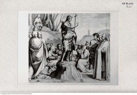 Vorderseite von Landesbildstelle Rheinland [http://creativecommons.org/publicdomain/mark/1.0/] Leben und Tod Johannes des Täufers, nach den Fresken im Chiostro dello Scalzo, FlorenzPredigt Johannes des Täufers - Blatt 5 - , bh321630. Foto.